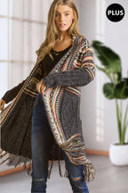 Maya PLUS FRINGE HEM AZTEC CARDIGAN