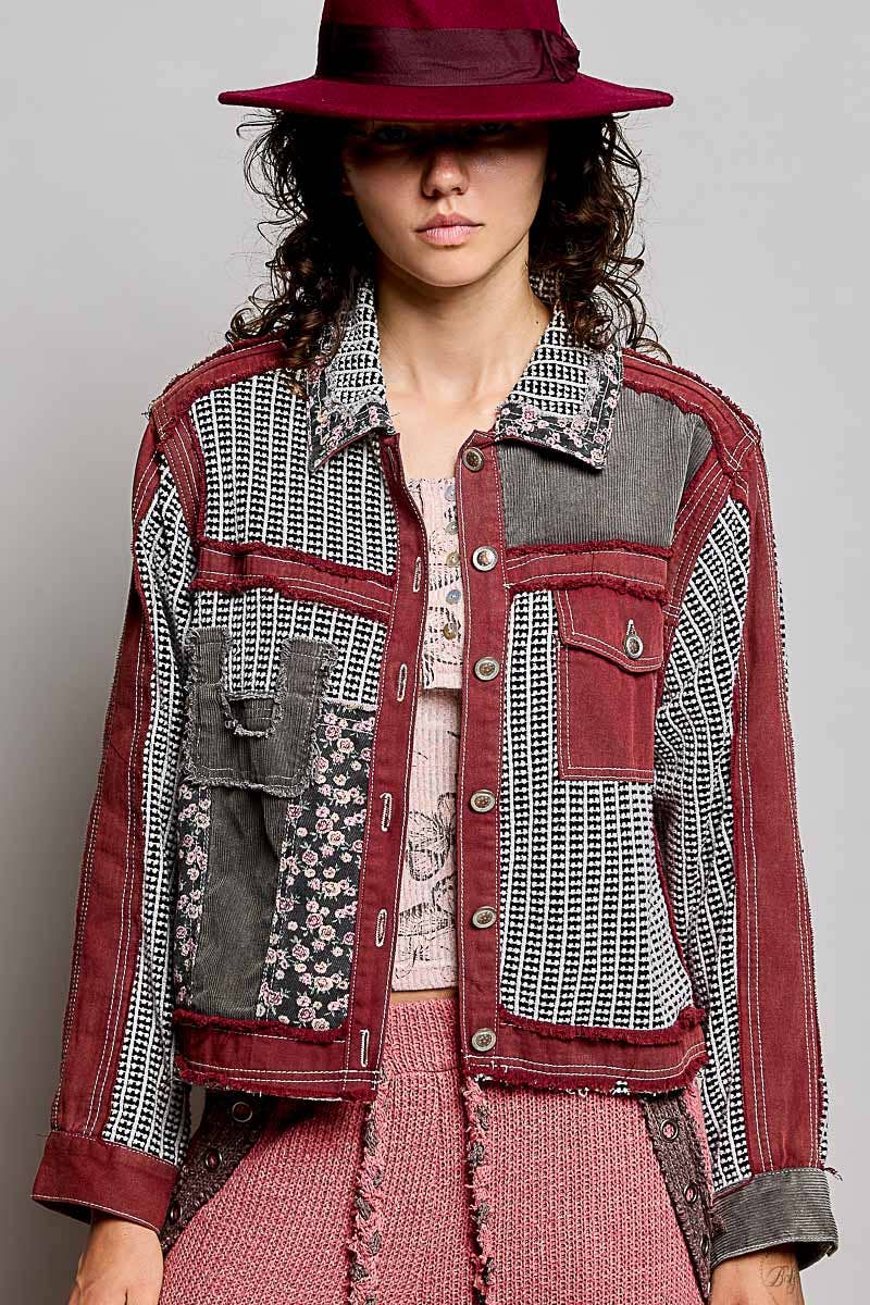 Pamela Vintage Patchwork Floral Geometric Neutral Cropped Jacket-Pol Clothing