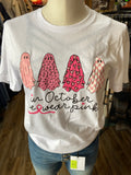 In October We Wear Pink Ghost Breast Cancer Awareness T-Shirt