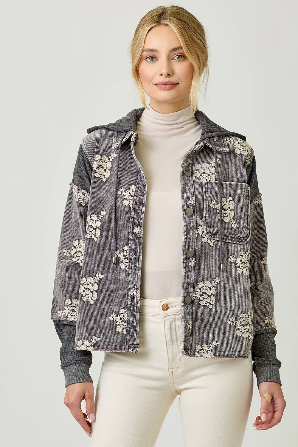 Festive Flower Embroidery Hoodie Jacket