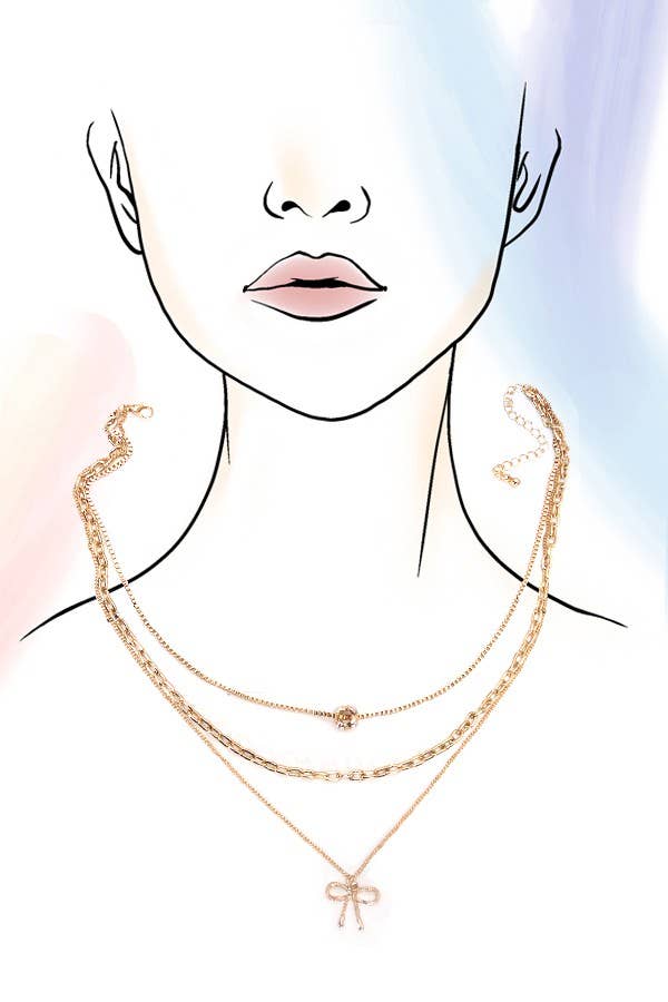 MULTI LAYER PEARL BOW CAHRM NECKLACE |