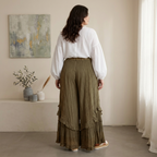 Young Threads - Boho Smocked Mineral Wash Lace Tiered Ruffle Pants NEW