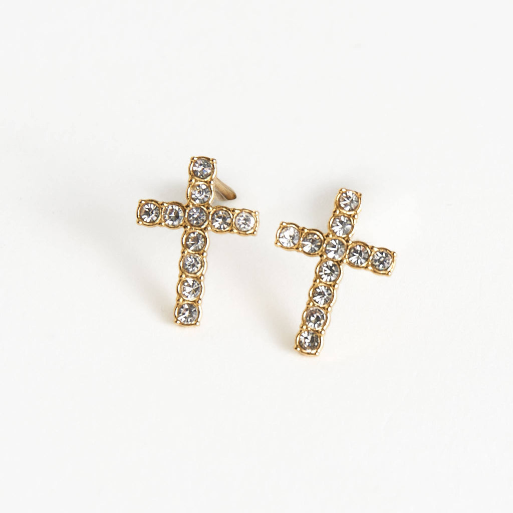 Howard's - Waterproof Earrings Pave Cross Stud Gold & Steel Narelle