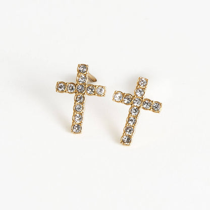 Howard's - Waterproof Earrings Pave Cross Stud Gold & Steel Narelle