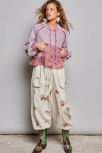 Pol Clothing - Cropped Balloon Sleeves Thermal Knit Lace Casual Hoodie