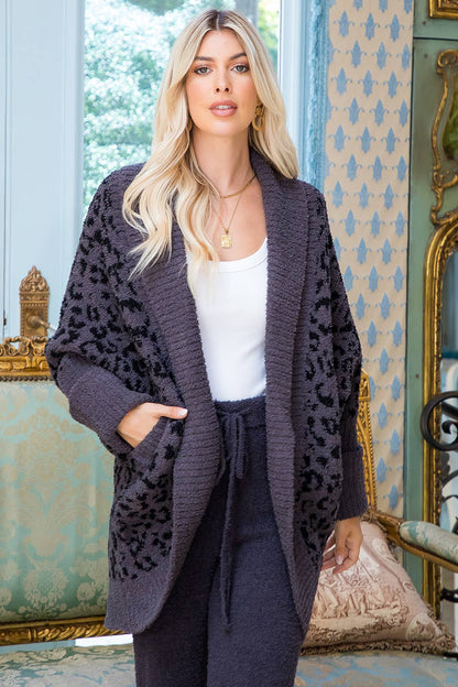 Sweet Lovely by Jen - LEOPARD PRINT FLUFFY KNIT CARDIGAN