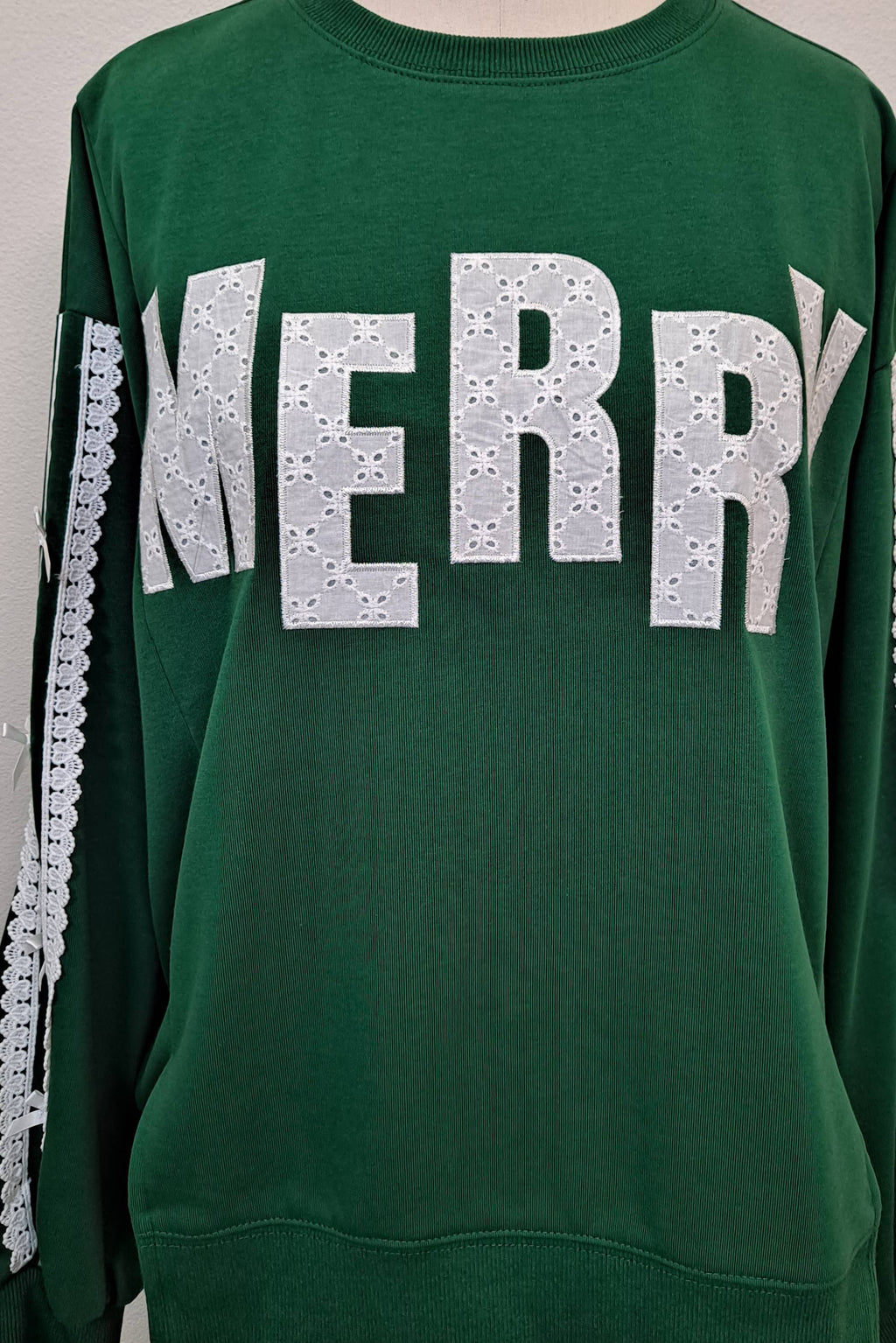 Main Strip - Merry Eyelet Lace Bow Sleeve Sweatshirt