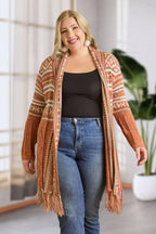 Maya PLUS FRINGE HEM AZTEC CARDIGAN
