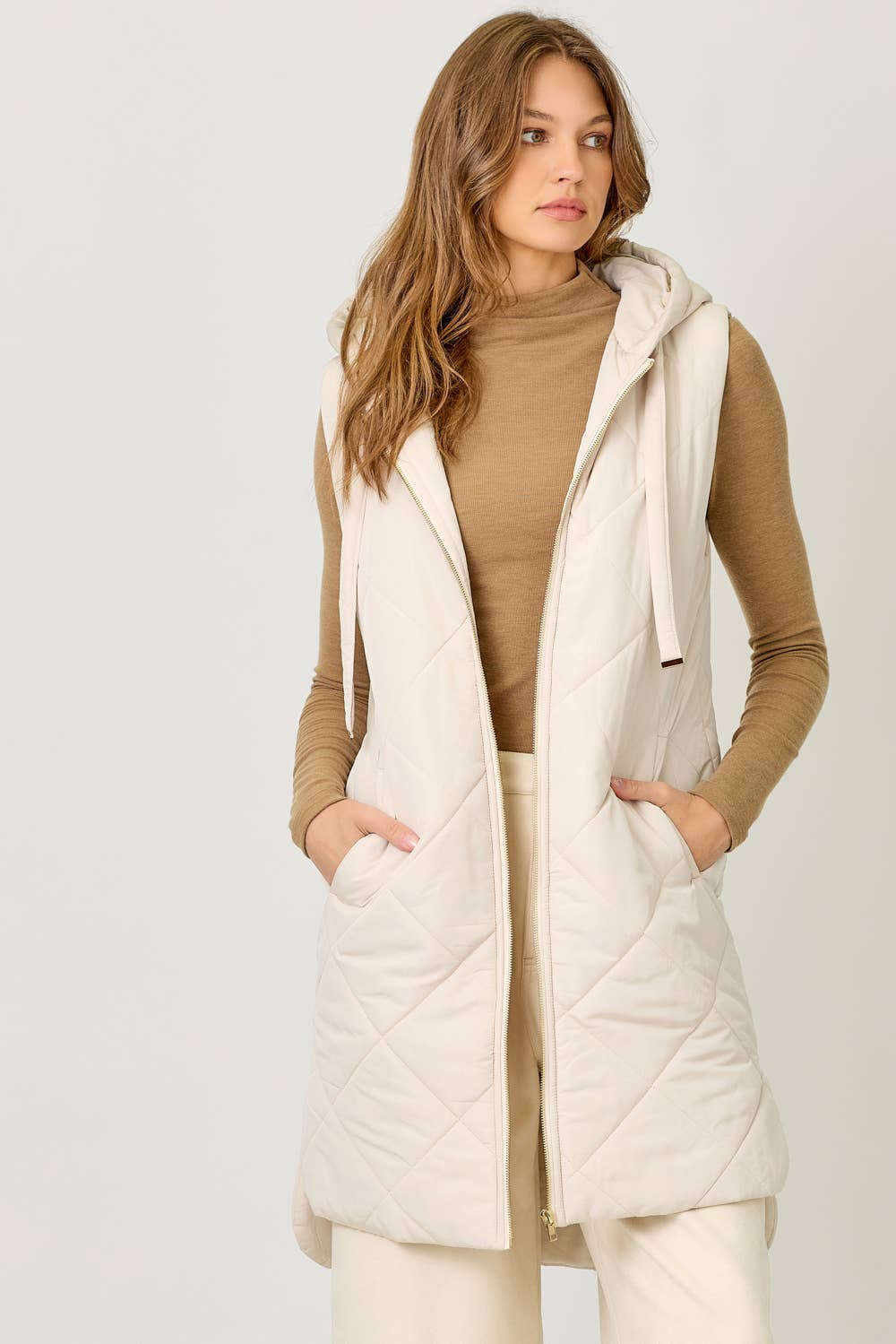 Mystree Quilted Puffer Long Hoodie Vest