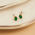 Howard's - Waterproof Earrings Oval Gem Cubic Zirconia 18K Gold Stud