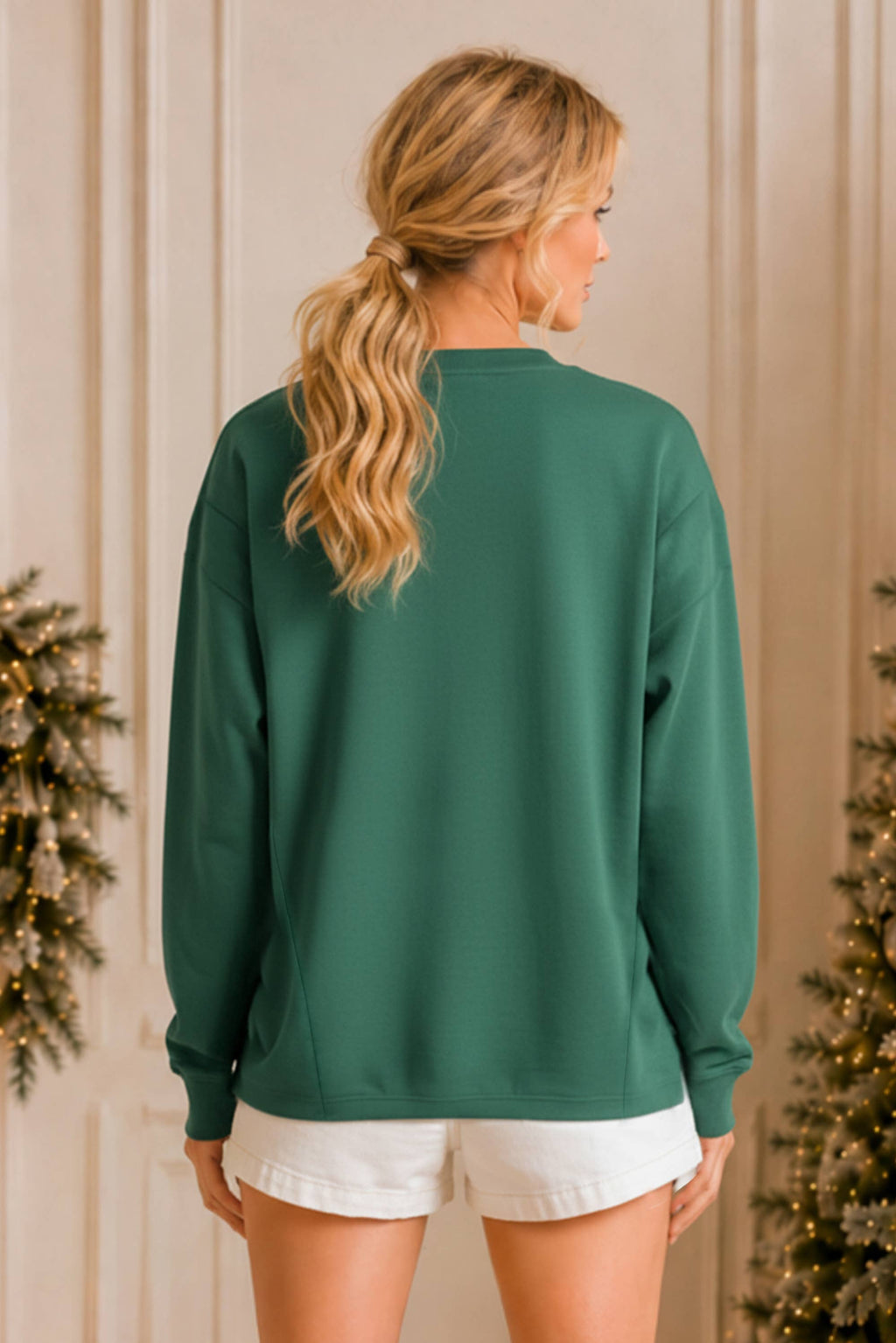 Holly Jolly Patchwork Graphic Holiday Sweatshirt-Main Strip