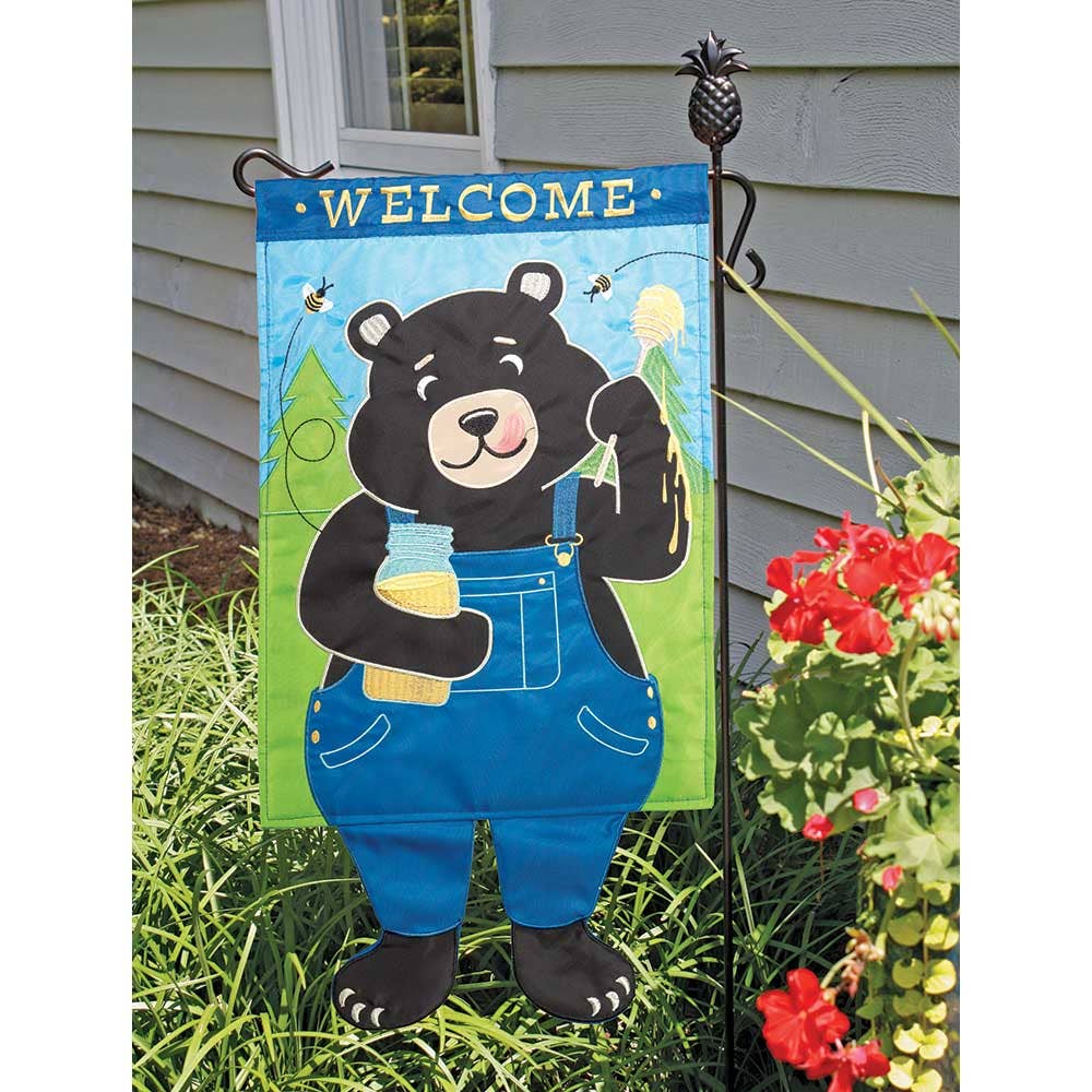 WELCOME BEAR WITH HONEY CRAZY LEG FLAG