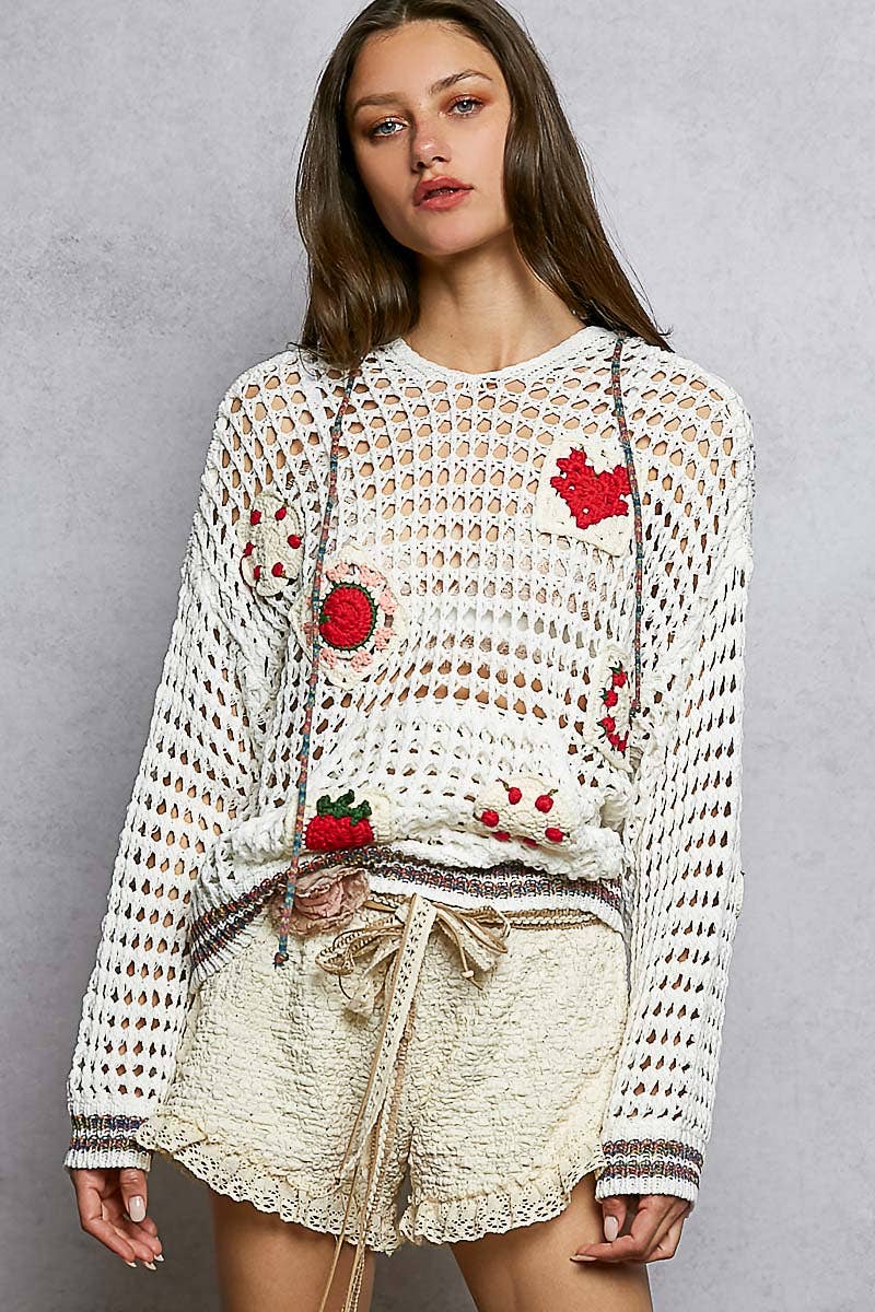 Pol Clothing - Handmade Granny Patch Cotton Hoodie Thin Sweater Top