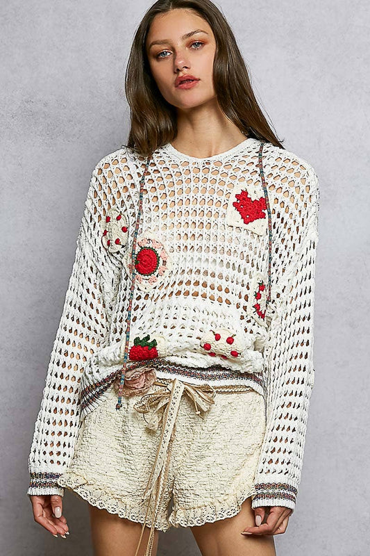 Pol Clothing - Handmade Granny Patch Cotton Hoodie Thin Sweater Top