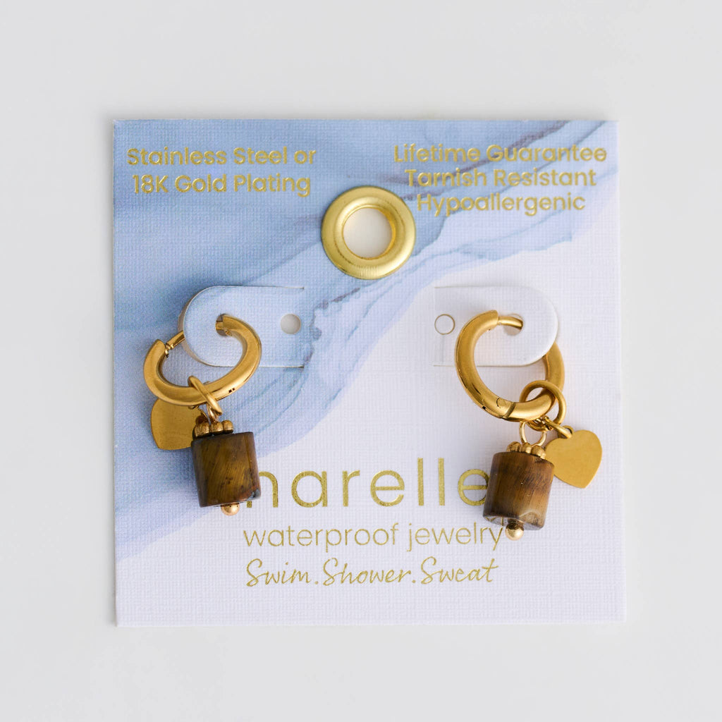 Howard's - Tiger Eye Earrings Hoop Waterproof Narelle Gold Beaded