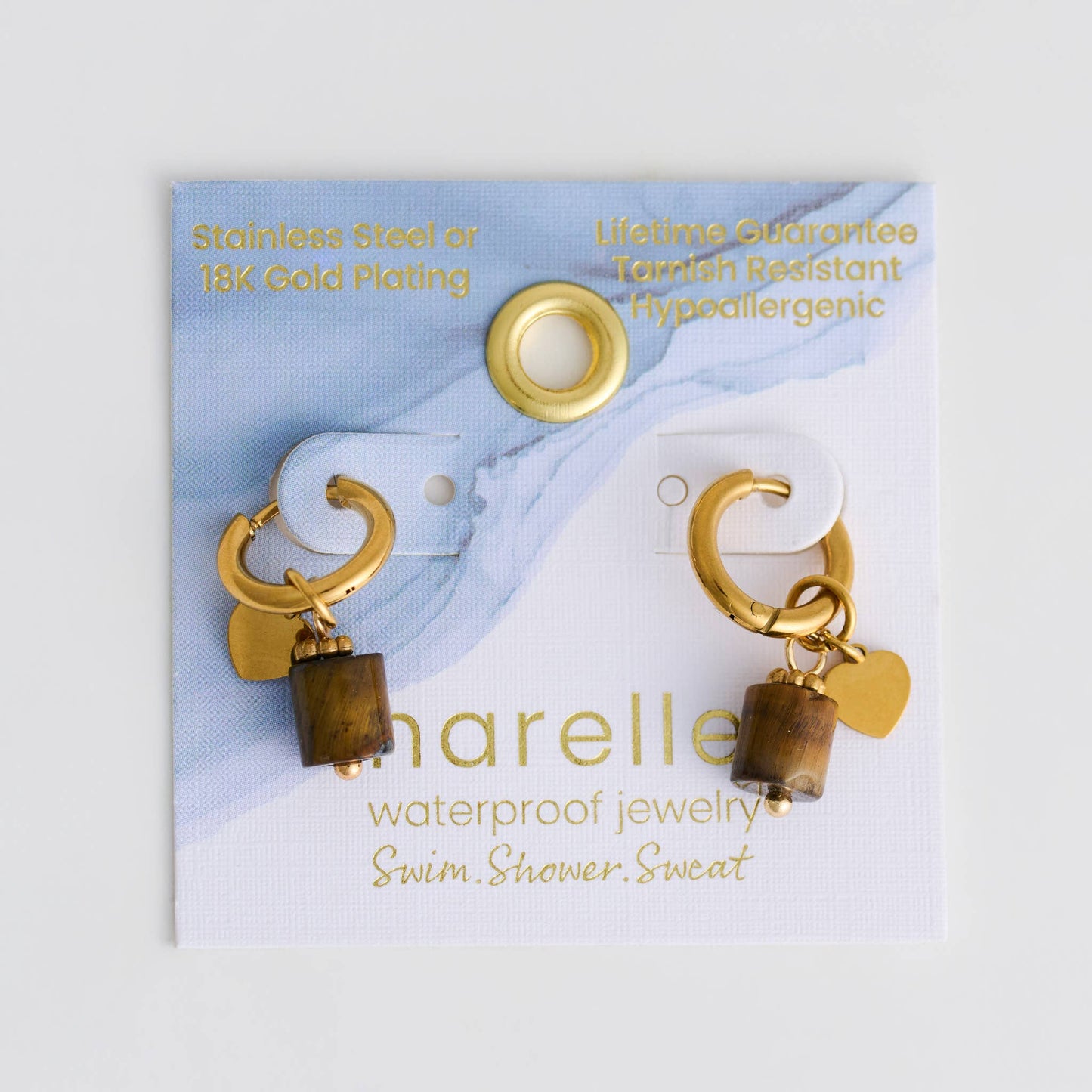 Howard's - Tiger Eye Earrings Hoop Waterproof Narelle Gold Beaded