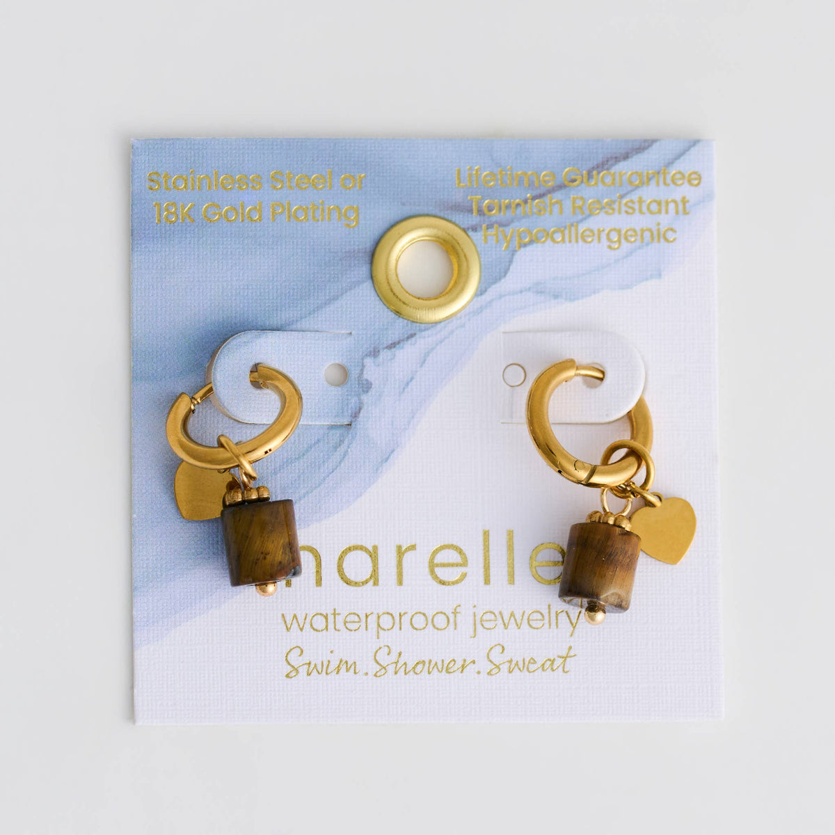 Howard's - Tiger Eye Earrings Hoop Waterproof Narelle Gold Beaded