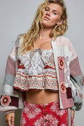 Pol Clothing - Mixed-Texture Patchwork Chenille Knit Crochet Cardigan