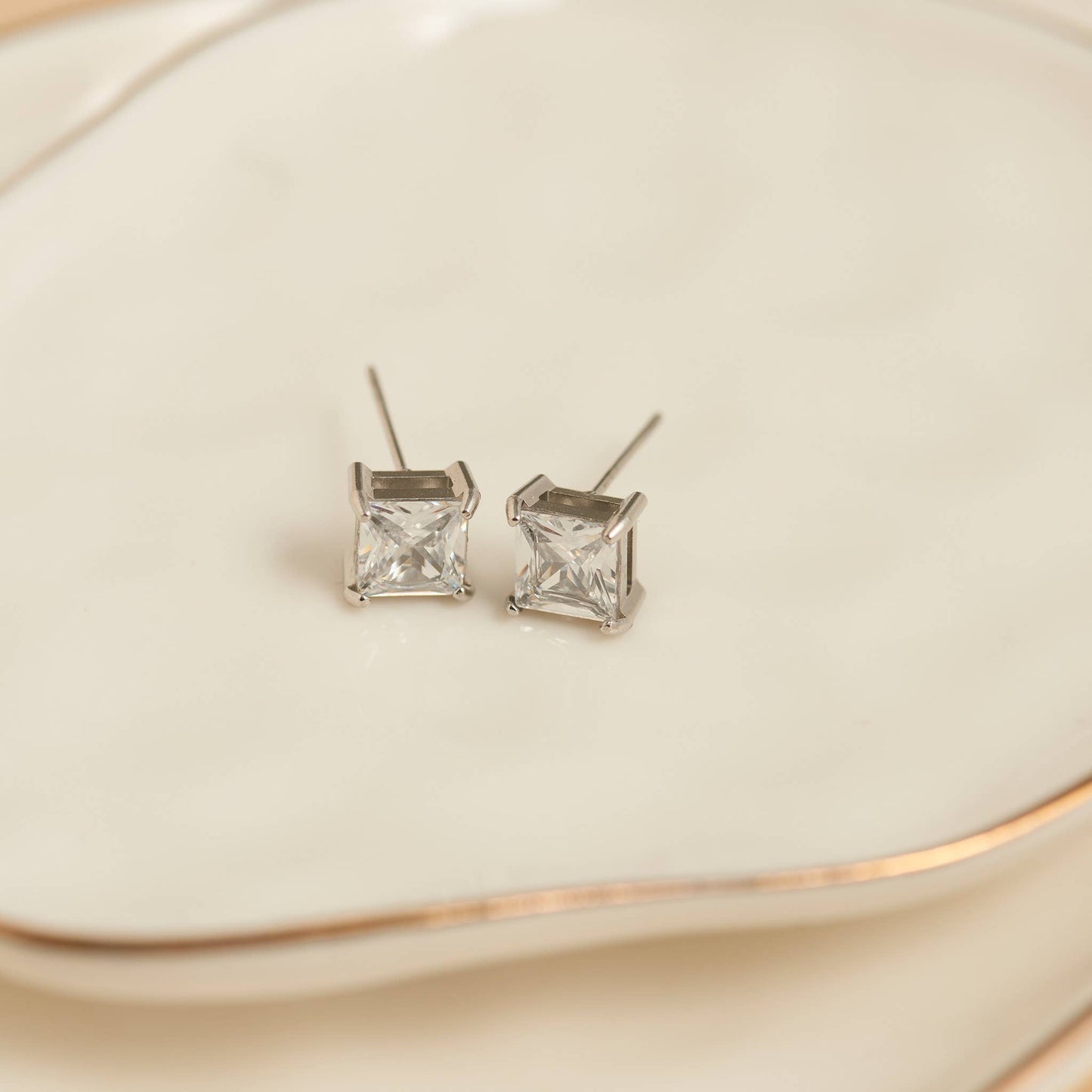 Howard's - Waterproof Earrings 6mm Square Cubic Zirconia Stud Narelle