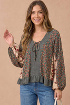 Haptics - Floral Color Block Peplum Raglan Top