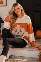 Main Strip - Pumpkin Appliqué Color Block Pullover