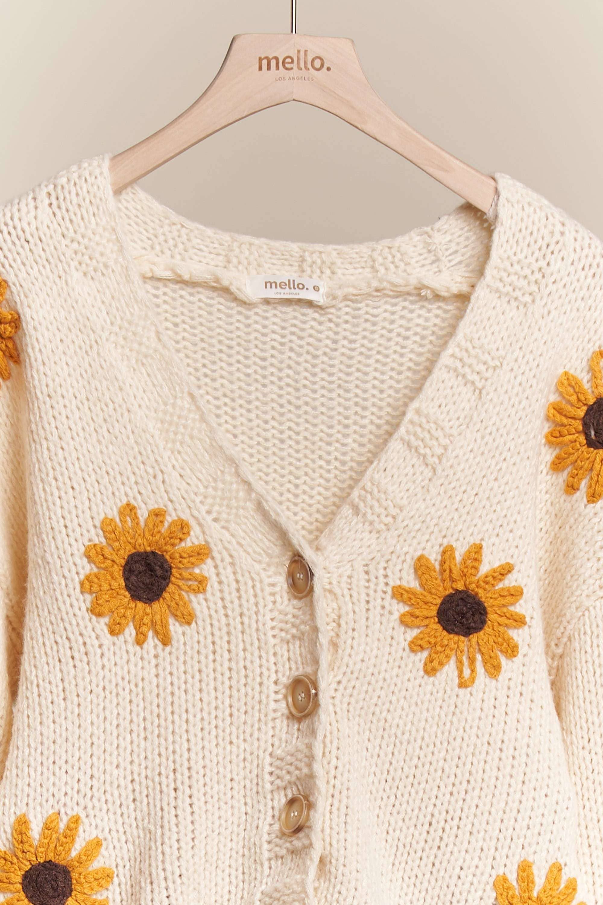 Mello. - Sunflower Embroidered V Neck Cardigan