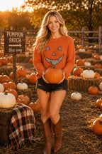 Pumpkin Face Patchwork Sweater Knit Top