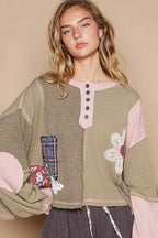 Pol Clothing - Round neck cut and sew patch oversized knit top