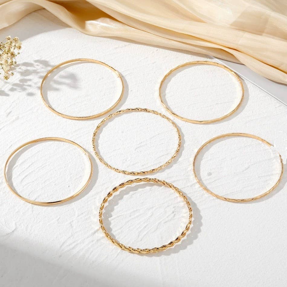 JOSSLYN by wall to wall - Gold Layered Bangle Set - Mixed Texture Stack |