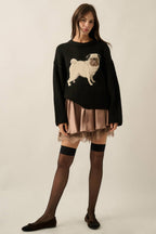 Pug Dog Solid Knit Relaxed-Fit Drop-Shoulder Sweater