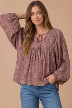 Haptics - Floral Crinkle Woven Peasant Blouse
