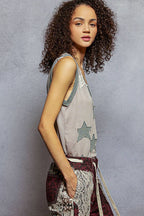 Pol Clothing - V-neck Sleeveless Front Star Patches