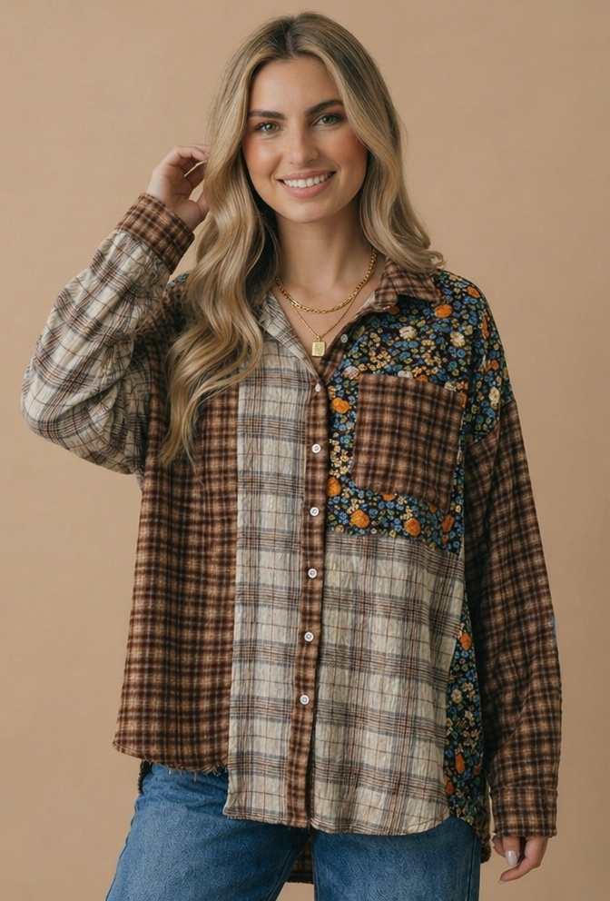 Haptics - Button Down Color Block Oversized Top