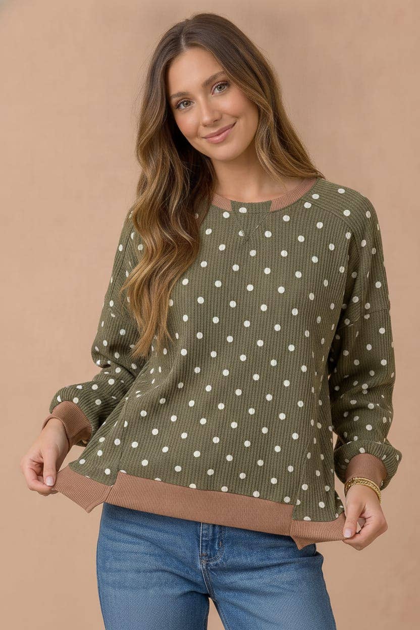 Haptics - Polka Dot Wave Rib Top