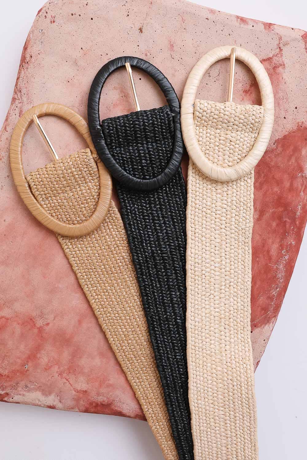 Raffia Oval Buckle Belt: Black