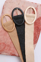 Raffia Oval Buckle Belt: Tan