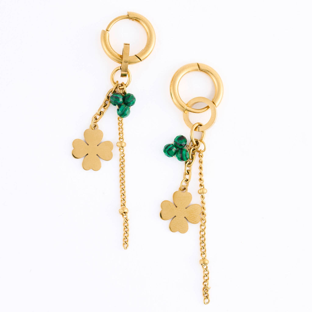 Howard's - Waterproof Earrings Clover Malachite Hoop Narelle Gold