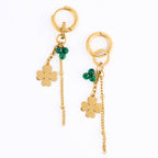 Howard's - Waterproof Earrings Clover Malachite Hoop Narelle Gold