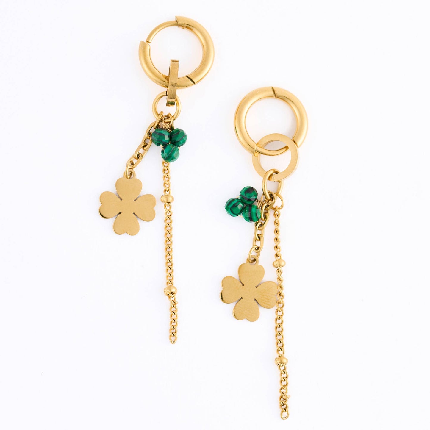 Howard's - Waterproof Earrings Clover Malachite Hoop Narelle Gold