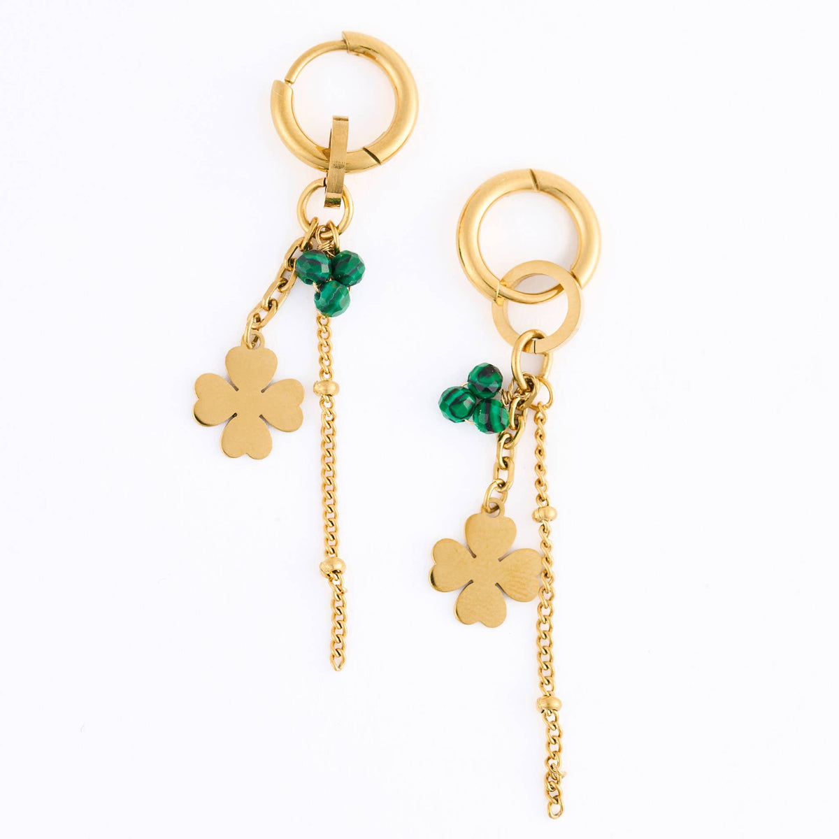 Howard's - Waterproof Earrings Clover Malachite Hoop Narelle Gold