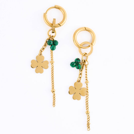 Howard's - Waterproof Earrings Clover Malachite Hoop Narelle Gold