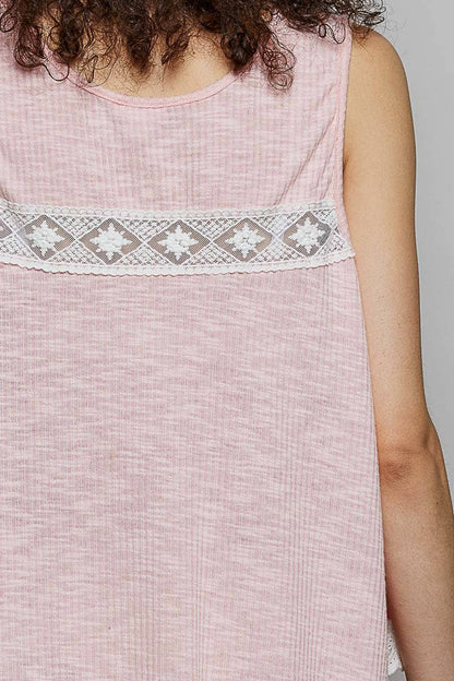Pol Clothing - Metal Button Down Lace Trim Ruffle Round Neck Sleeveless
