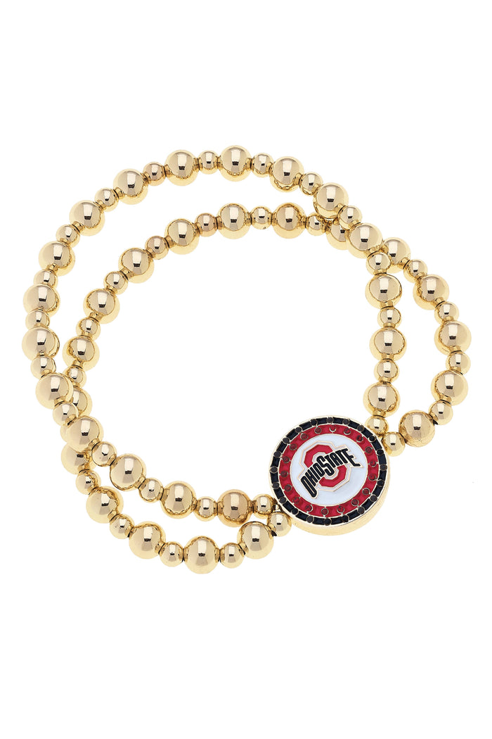 Canvas Style - Ohio State Buckeyes Pave Disc 2-Row Ball Bead Bracelet