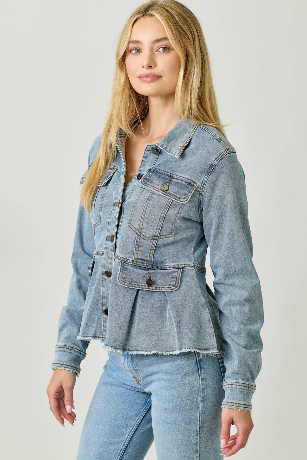 Alex Washed Denim Peplum Jacket