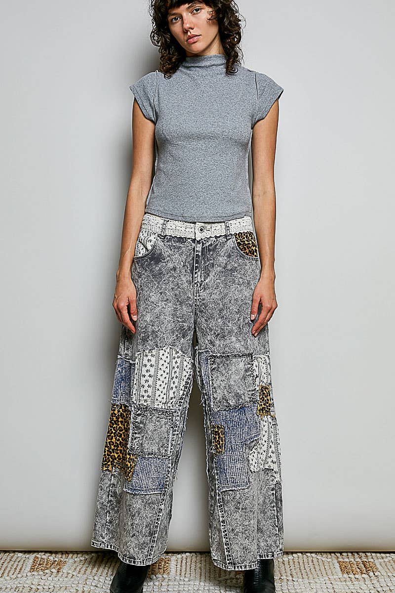 Pol Clothing - Handcrafted Vintage DIY Patchwork-Style Waistband Wide Pant