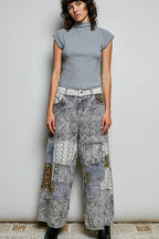 Pol Clothing - Handcrafted Vintage DIY Patchwork-Style Waistband Wide Pant