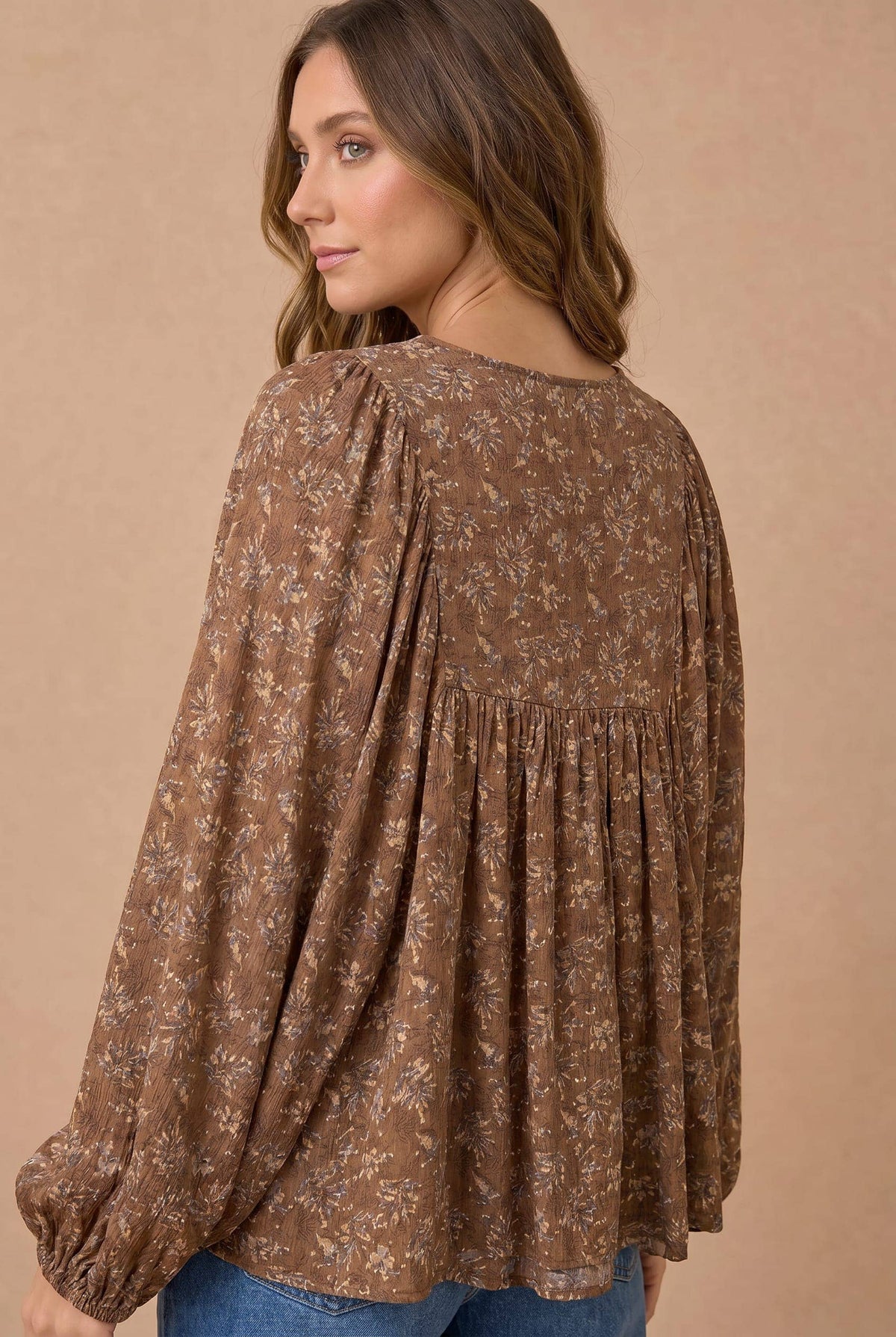 Haptics - Floral Crinkle Woven Peasant Blouse