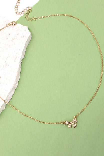 MINI RHINESTONE BOW CHARM NECKLACE |