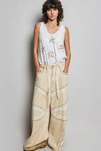 Pol Clothing - Boho Floral Star Patch Rib Sleeveless Top