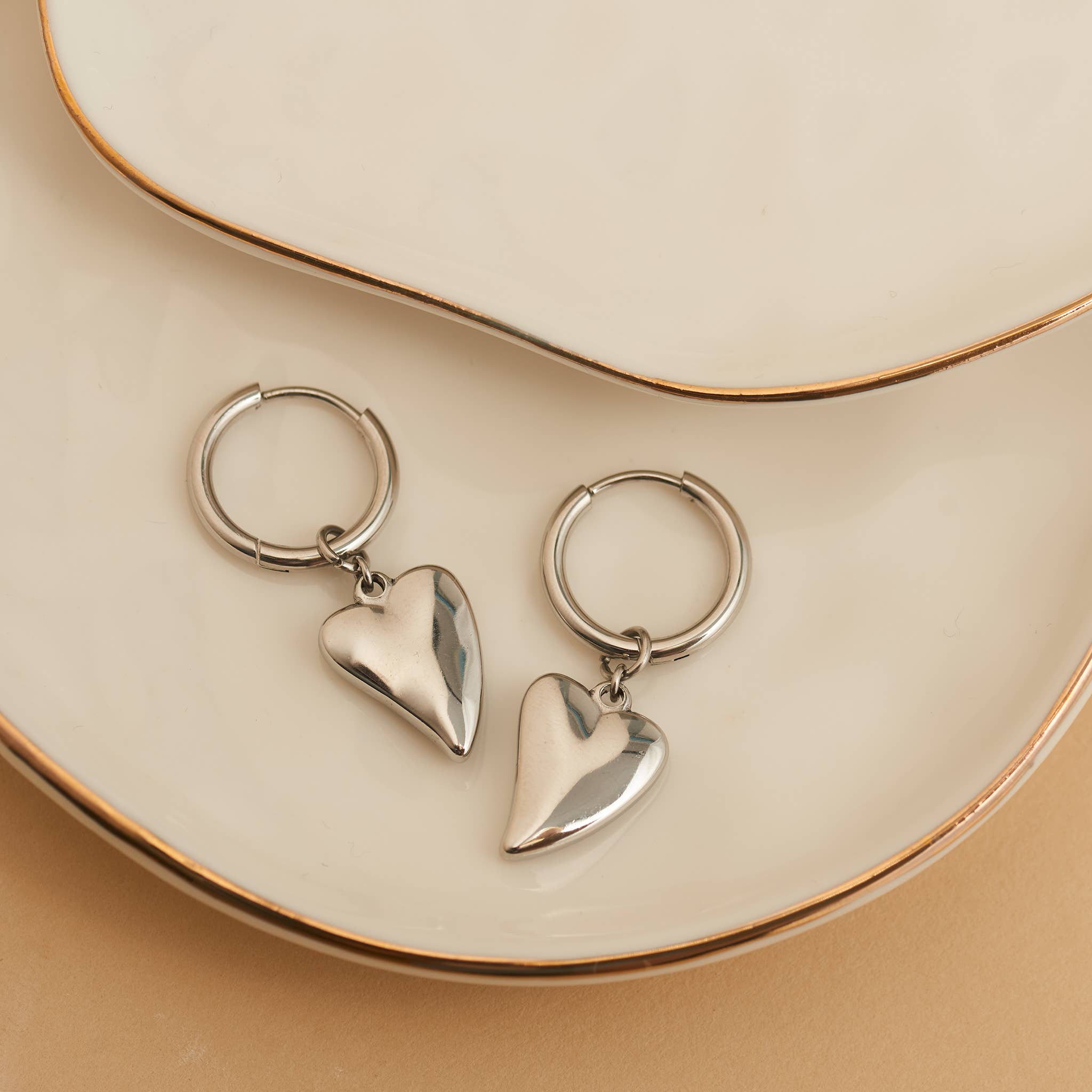 Howard's - Waterproof Earrings Narelle Heart Charm Hoop Gold & Steel